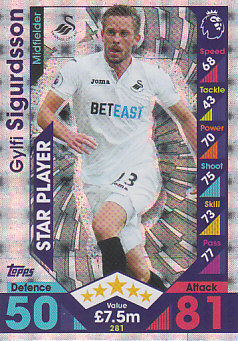 Gylfi Sigurdsson Swansea City 2016/17 Topps Match Attax Star Player #281